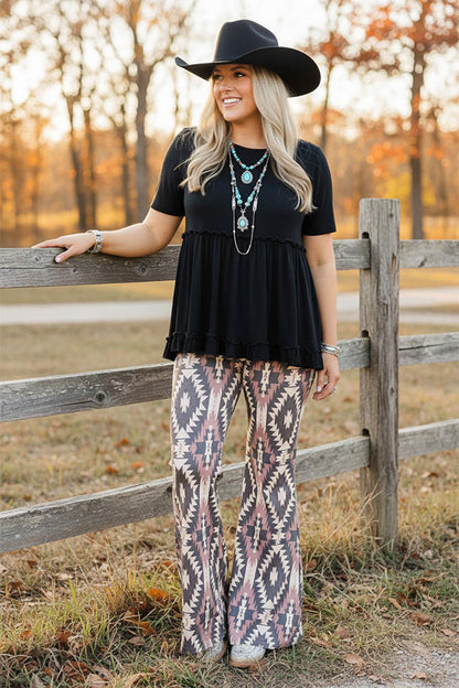 Western Aztec printed flare legs women's boutique pants GJQ15654