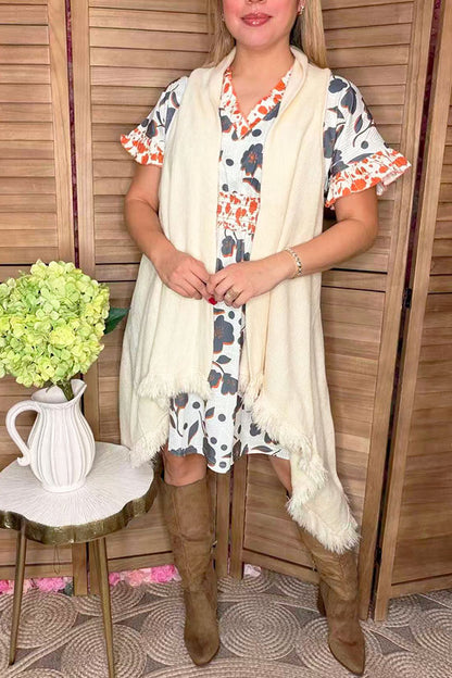 Floral printed ruffle short sleeve women dresses w/side pockets GJQ15677