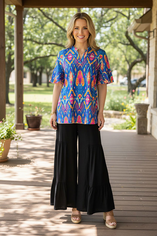 Western tribal pattern short sleeve women's boutique top Southern Stitch GJQ15883