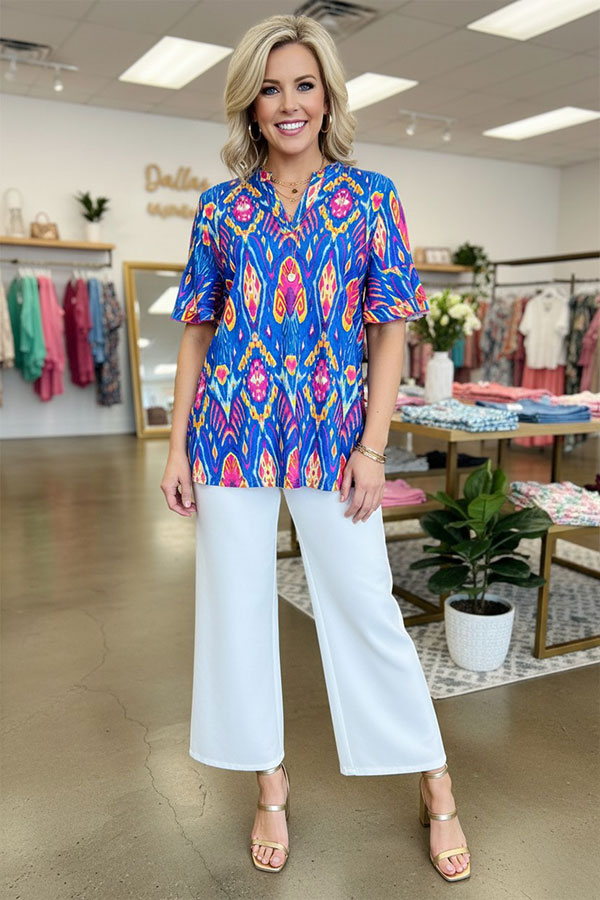 Western tribal pattern short sleeve women's boutique top Southern Stitch GJQ15883