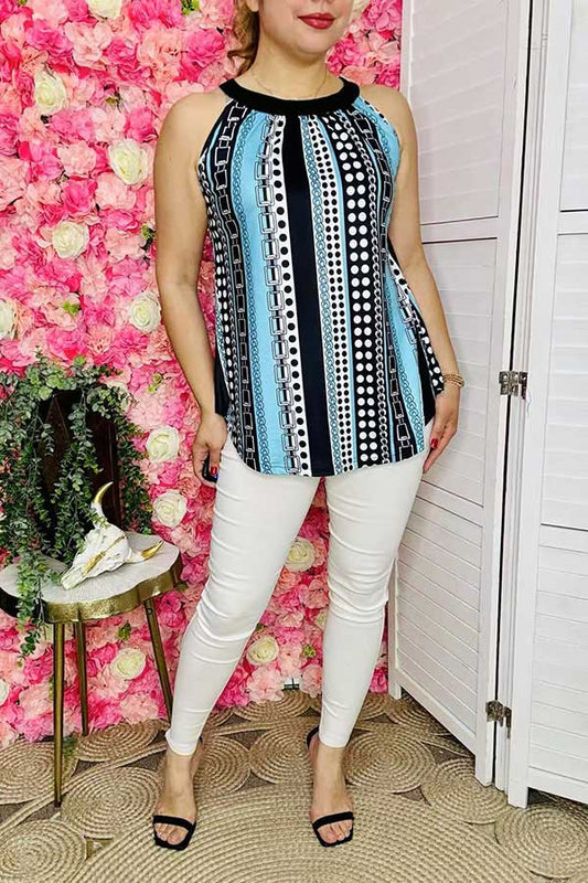 Women tops suppliers Multi color serape printed & sleeveless top GJQ15986