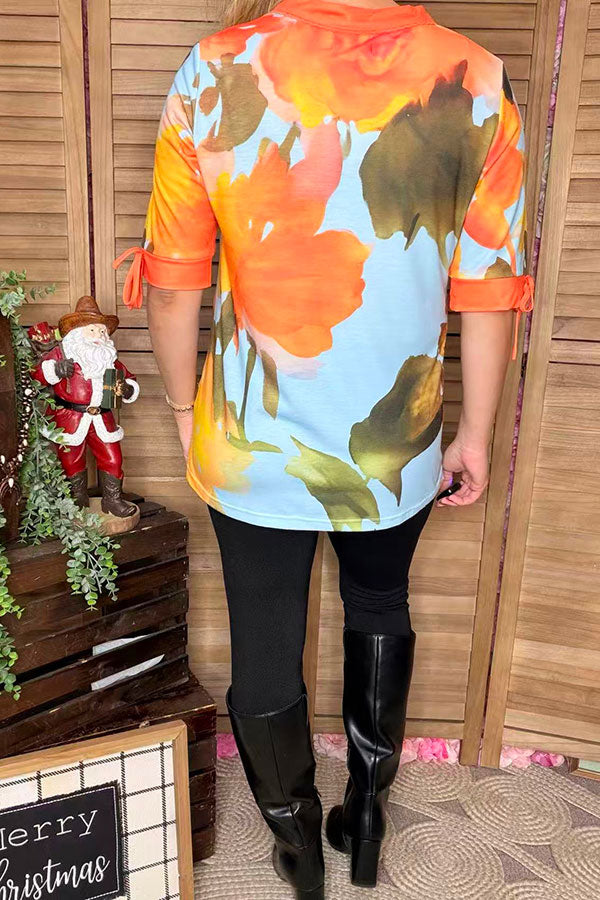 Wholesale blue & yellow half sleeve women's blouse & lace trim v-neckline GJQ16164