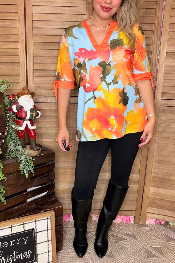 Wholesale blue & yellow half sleeve women's blouse & lace trim v-neckline GJQ16164