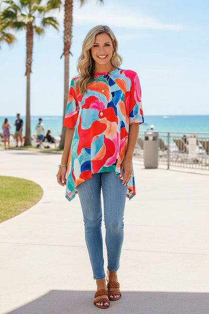 Trendy Abstract high low style women's boutique blouse Southern Stitch GJQ16290
