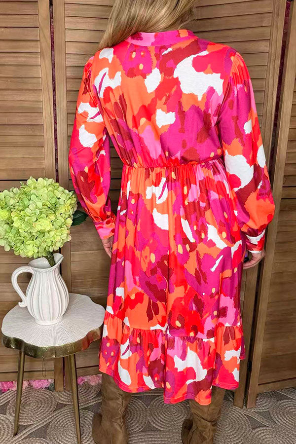 Multi color patterns printed long sleeve midi women dress GJQ16294