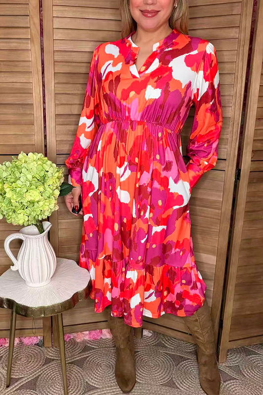 Multi color patterns printed long sleeve midi women dress GJQ16294