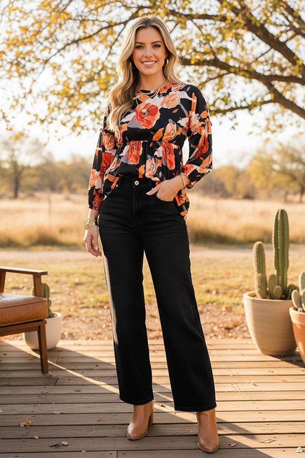 Trendy floral long sleeve women's boutique top Southern Stitch GJQ16325