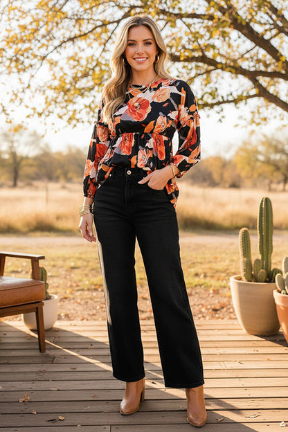 Trendy floral long sleeve women's boutique top Southern Stitch GJQ16325