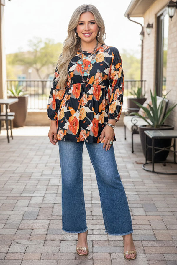 Trendy floral long sleeve women's boutique top Southern Stitch GJQ16325