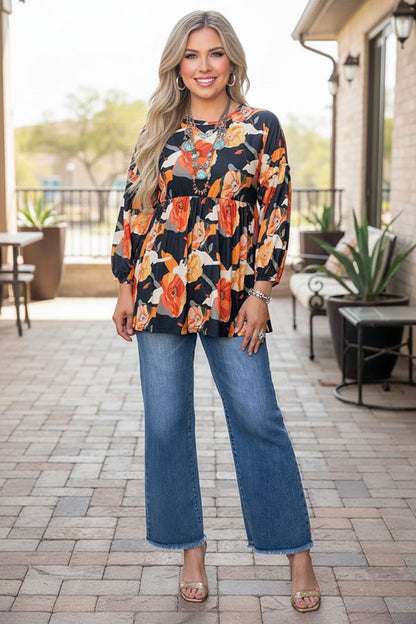 Trendy floral long sleeve women's boutique top Southern Stitch GJQ16325