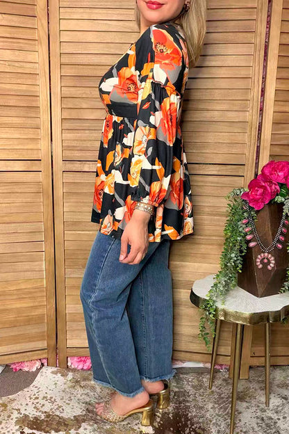 Trendy floral long sleeve women's boutique top Southern Stitch GJQ16325