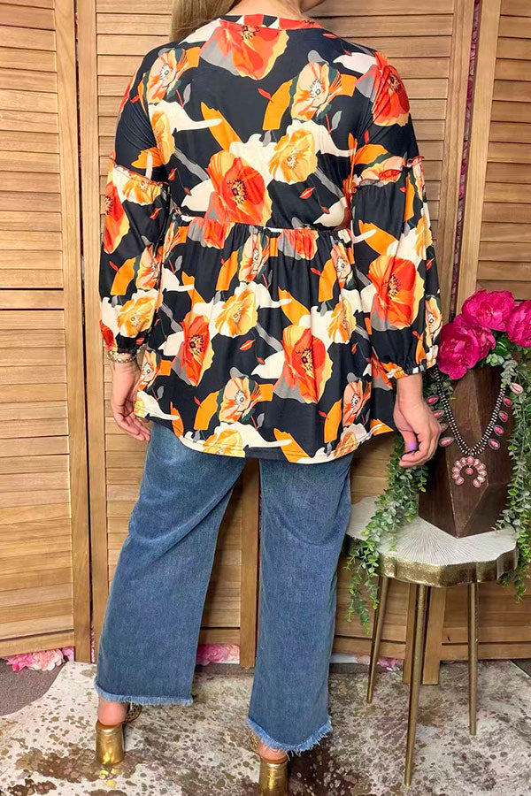 Trendy floral long sleeve women's boutique top Southern Stitch GJQ16325