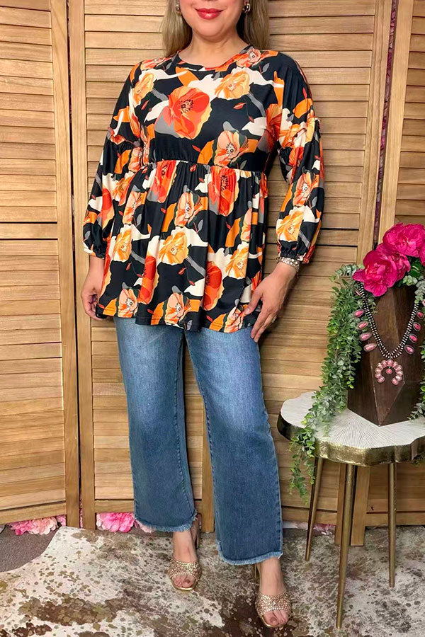 Trendy floral long sleeve women's boutique top Southern Stitch GJQ16325