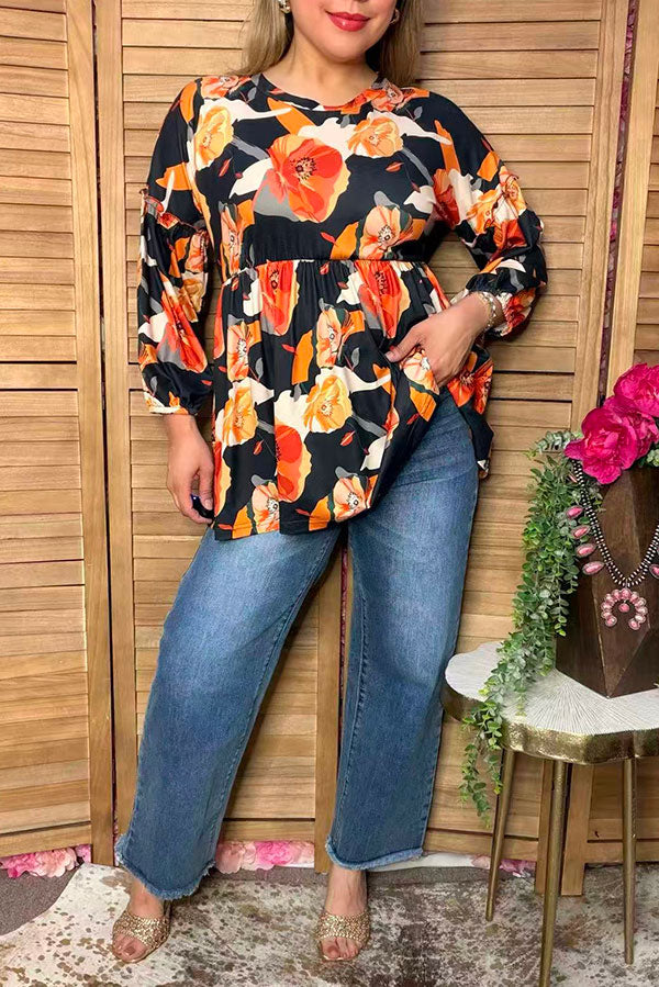 Trendy floral long sleeve women's boutique top Southern Stitch GJQ16325