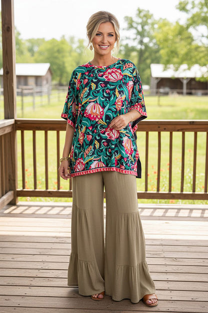 Chic floral printed poncho casual loose women's boutique blouse Southern Stitch GJQ16326