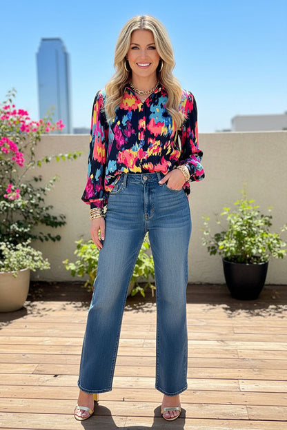 Western tie dye long sleeve women's boutique top w/buttons GJQ16390