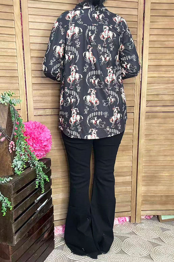 Western riding horse long sleeve women shirts w/buttons GJQ16446
