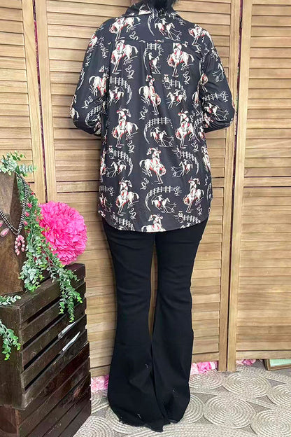 Western riding horse long sleeve women shirts w/buttons GJQ16446