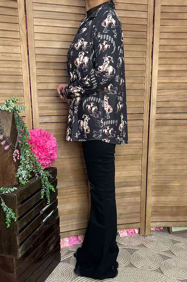 Western riding horse long sleeve women shirts w/buttons GJQ16446