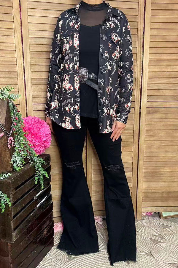 Western riding horse long sleeve women shirts w/buttons GJQ16446