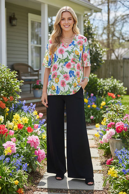 Southern Stitch spring floral printed short sleeve women top  GJQ16482