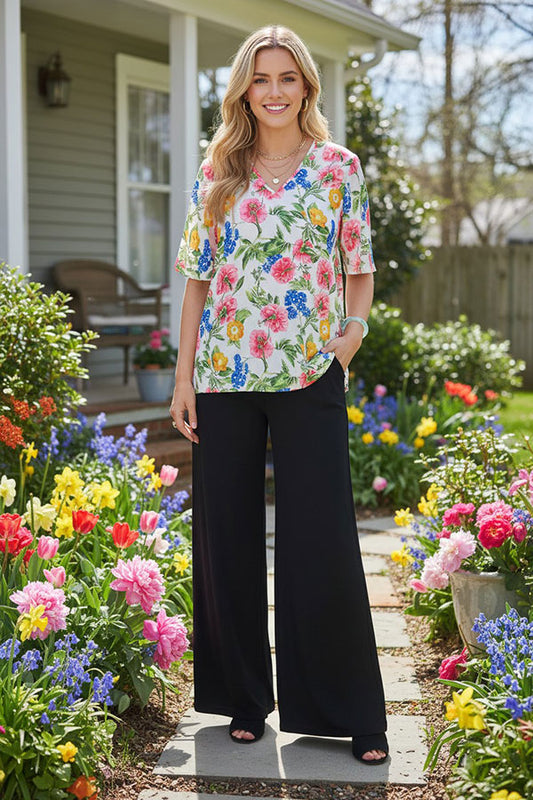 Southern Stitch spring floral printed short sleeve women top  GJQ16482