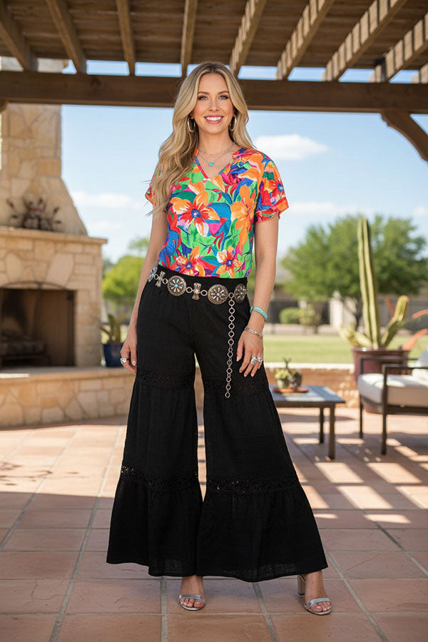 Western floral double ruffle short sleeve women's boutique top Southern Stitch GJQ16516