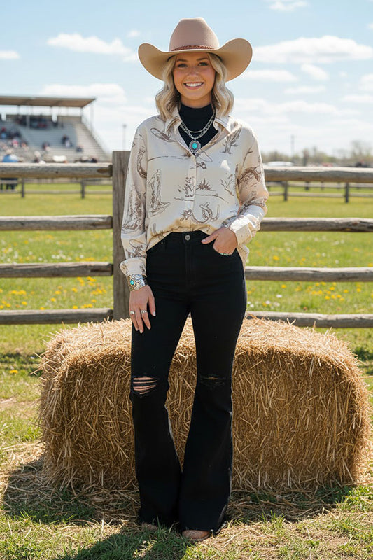 S012 Scratch broken on knee long&bell bottom black women jean pants