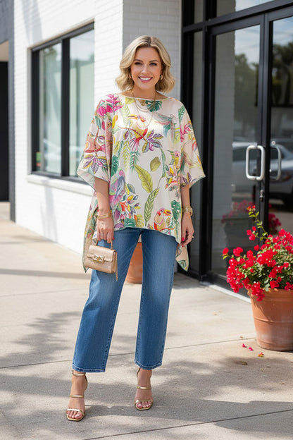 Luxury tropical print batwing sleeve women boutique blouse Southern Stitch GJQ17179