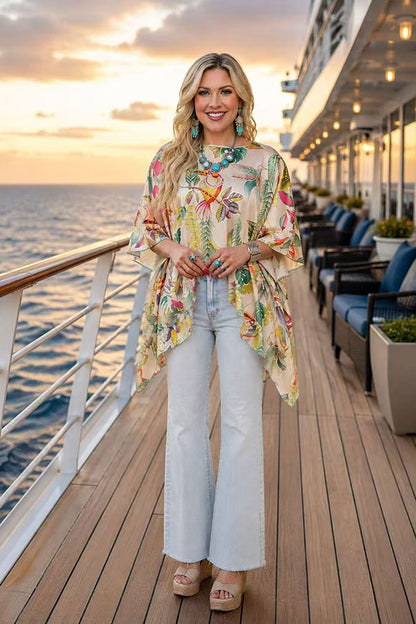 Luxury tropical print batwing sleeve women boutique blouse Southern Stitch GJQ17179