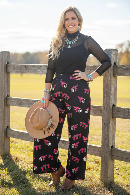 Western 777 & 8-balls print wide leg women's boutique pant Southern Stitch GJQ17195