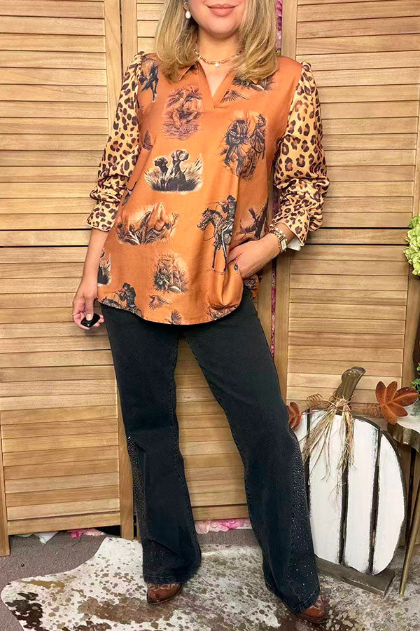 Western patterns & leopard long sleeve women's boutique top Southern Stitch GJQ17207