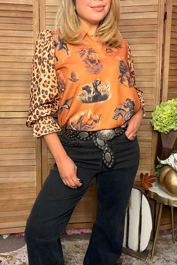 Western patterns & leopard long sleeve women's boutique top Southern Stitch GJQ17207