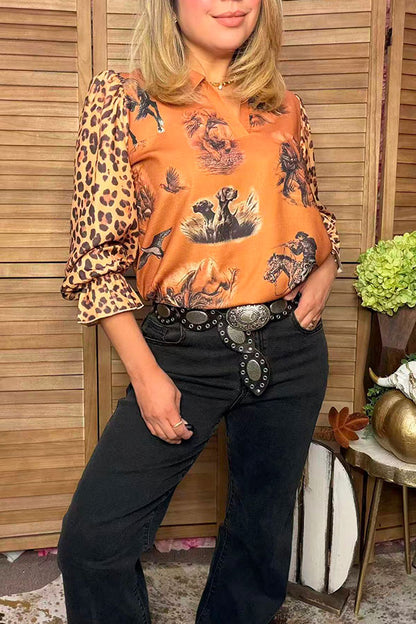 Western patterns & leopard long sleeve women's boutique top Southern Stitch GJQ17207