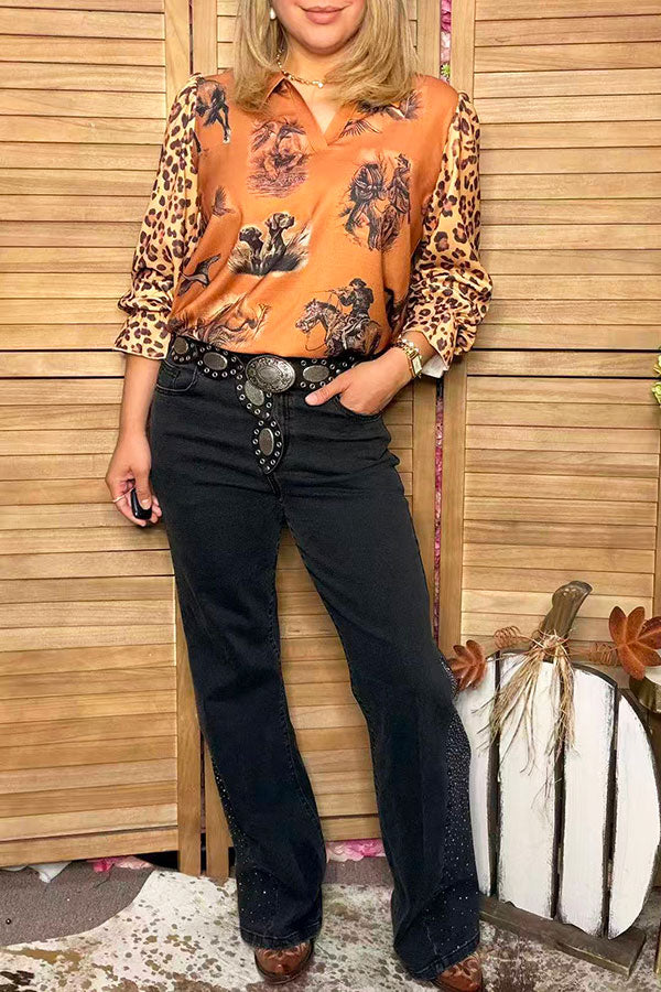 Western patterns & leopard long sleeve women's boutique top Southern Stitch GJQ17207
