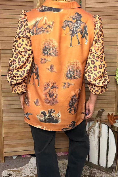Western patterns & leopard long sleeve women's boutique top Southern Stitch GJQ17207
