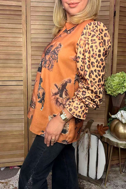 Western patterns & leopard long sleeve women's boutique top Southern Stitch GJQ17207