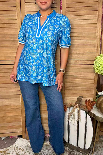 Western paisley blue short sleeve women's boutique top Southern Stitch GJQ17226