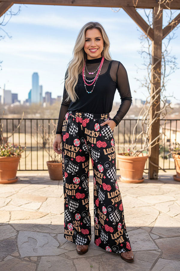 Western lucky yall wide leg women's boutique pant Southern Stitch GJQ17277