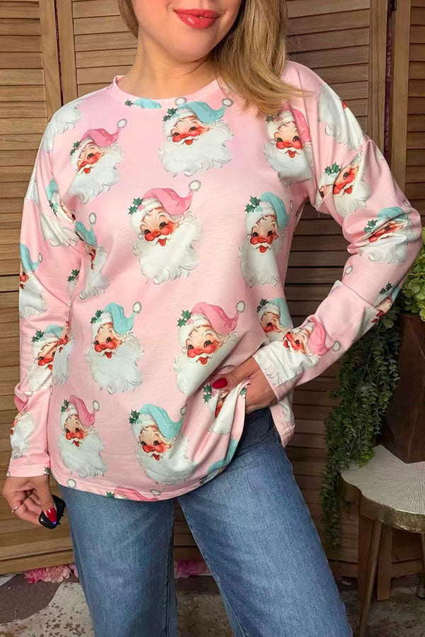 Western Christmas santa pink sweatshirt women's boutique top Southern Stitch GJQ17303