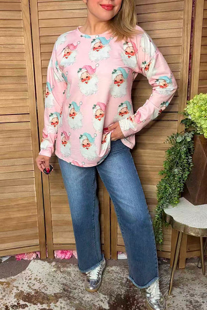 Western Christmas santa pink sweatshirt women's boutique top Southern Stitch GJQ17303