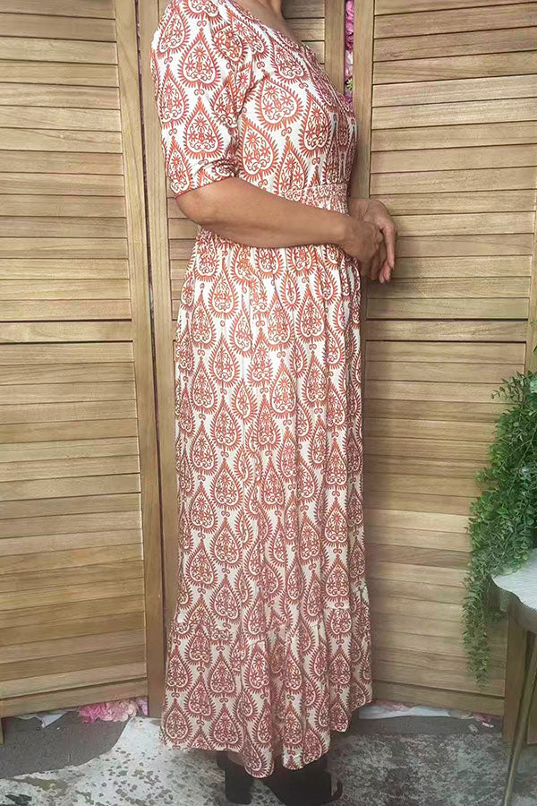 Western orange floral print women's boutique dress Southern Stitch GJQ17307