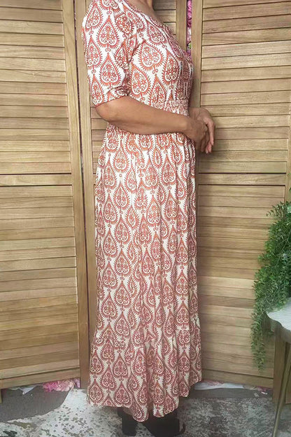 Western orange floral print women's boutique dress Southern Stitch GJQ17307