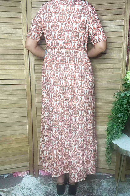 Western orange floral print women's boutique dress Southern Stitch GJQ17307