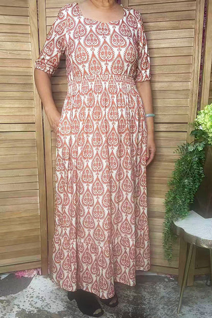 Western orange floral print women's boutique dress Southern Stitch GJQ17307