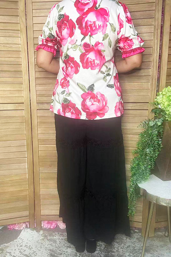 Trendy floral print short sleeve women's boutique top Southern Stitch GJQ17388