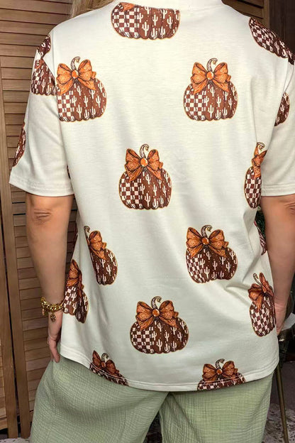 Western checkered & cactus pumpkin women's boutique top Southern Stitch GJQ17390