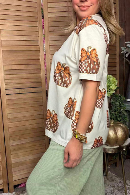 Western checkered & cactus pumpkin women's boutique top Southern Stitch GJQ17390