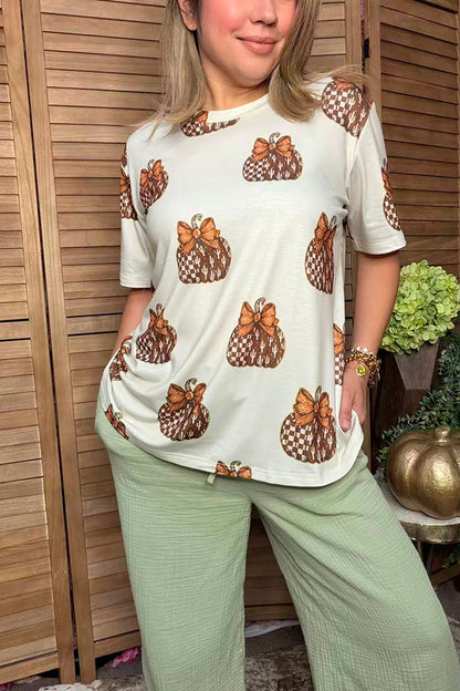 Western checkered & cactus pumpkin women's boutique top Southern Stitch GJQ17390