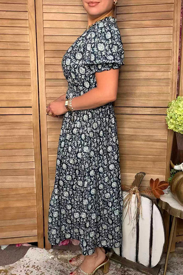 Western floral puff sleeve maxi women's boutique dress Southern Stitch GJQ17418